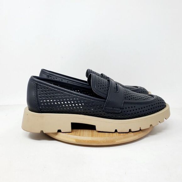 Dolce Vita Chunky Loafer Women 9 Black Leather Perforated Platform Lug Sole Shoe - Picture 7 of 12